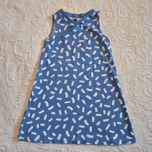 Tea Collection girls size 6 blue & white sleeveless dress EUC